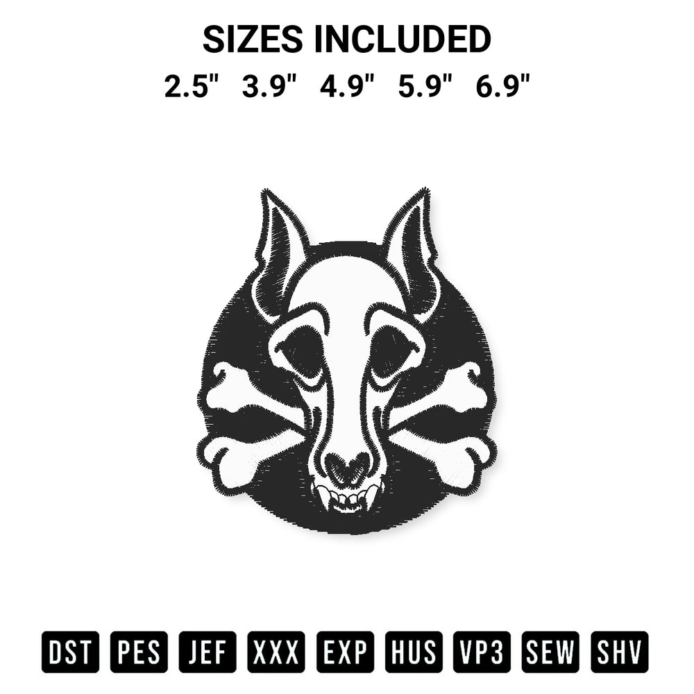 Download the Black White Dog Skull Embroidery Design machine embroidery design exclusively at Designspacks.com. Premium digitized pattern for apparel and DIY crafts. Available sizes: 2.5", 3.9", 4.9", 5.9", 6.9".