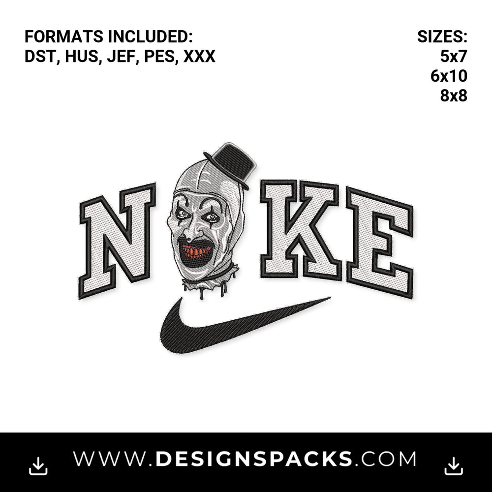 Terrifier Art The Clown Horror Swoosh Embroidery Design - Instant digital download pattern at Designspacks.com