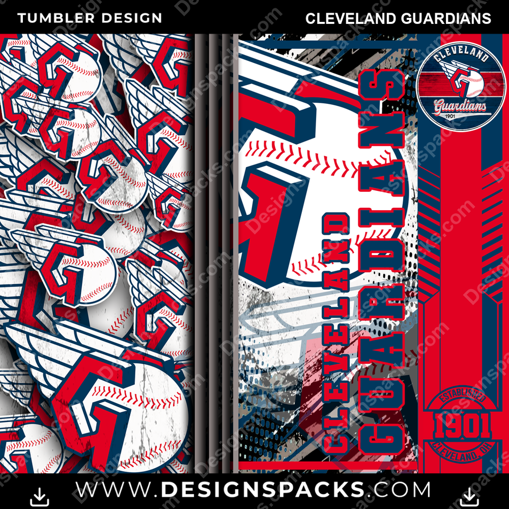 Baseball Sports Cleveland Guardians MLB Baseball Tumbler Digital Wrap Design Download