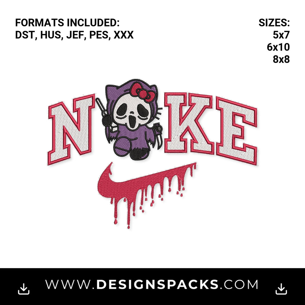 Nike Ghostface Kitty Dripping Swoosh Embroidery Design - Instant digital download pattern at Designspacks.com