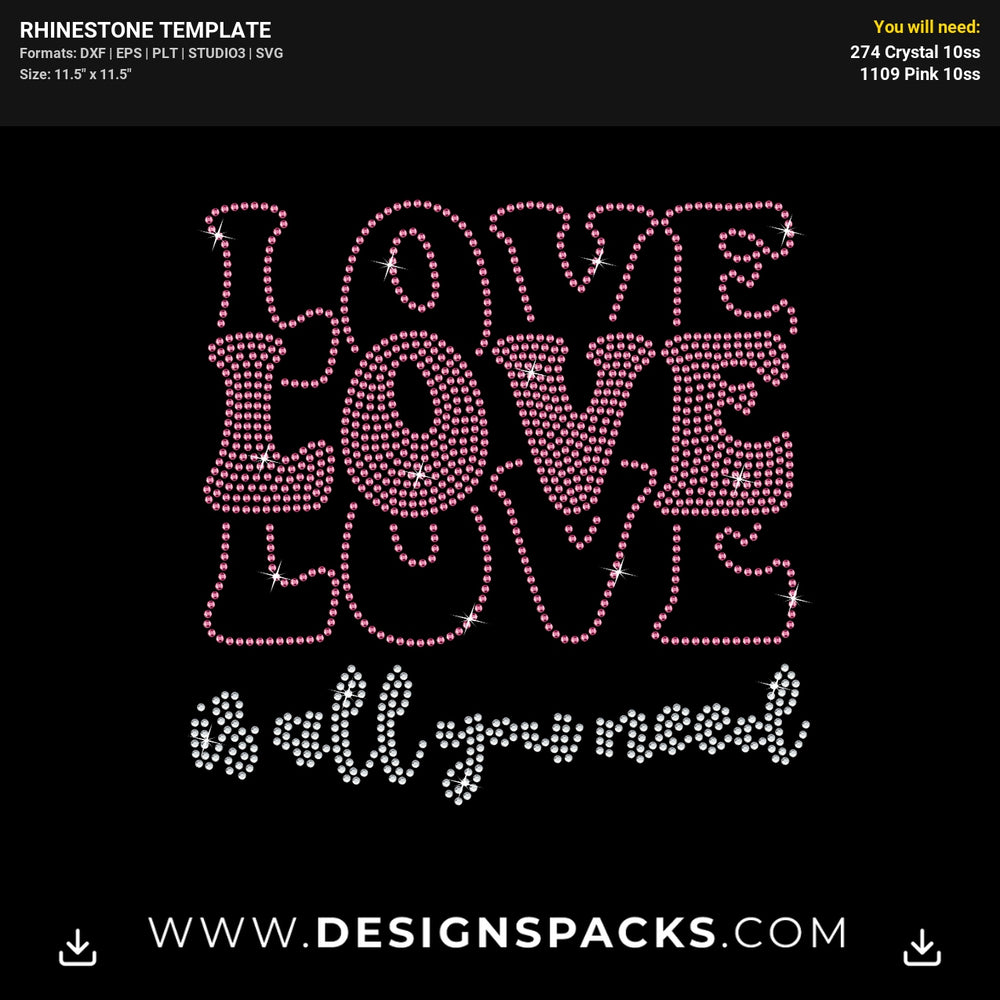 Love All You Need Rhinestone Digital Template