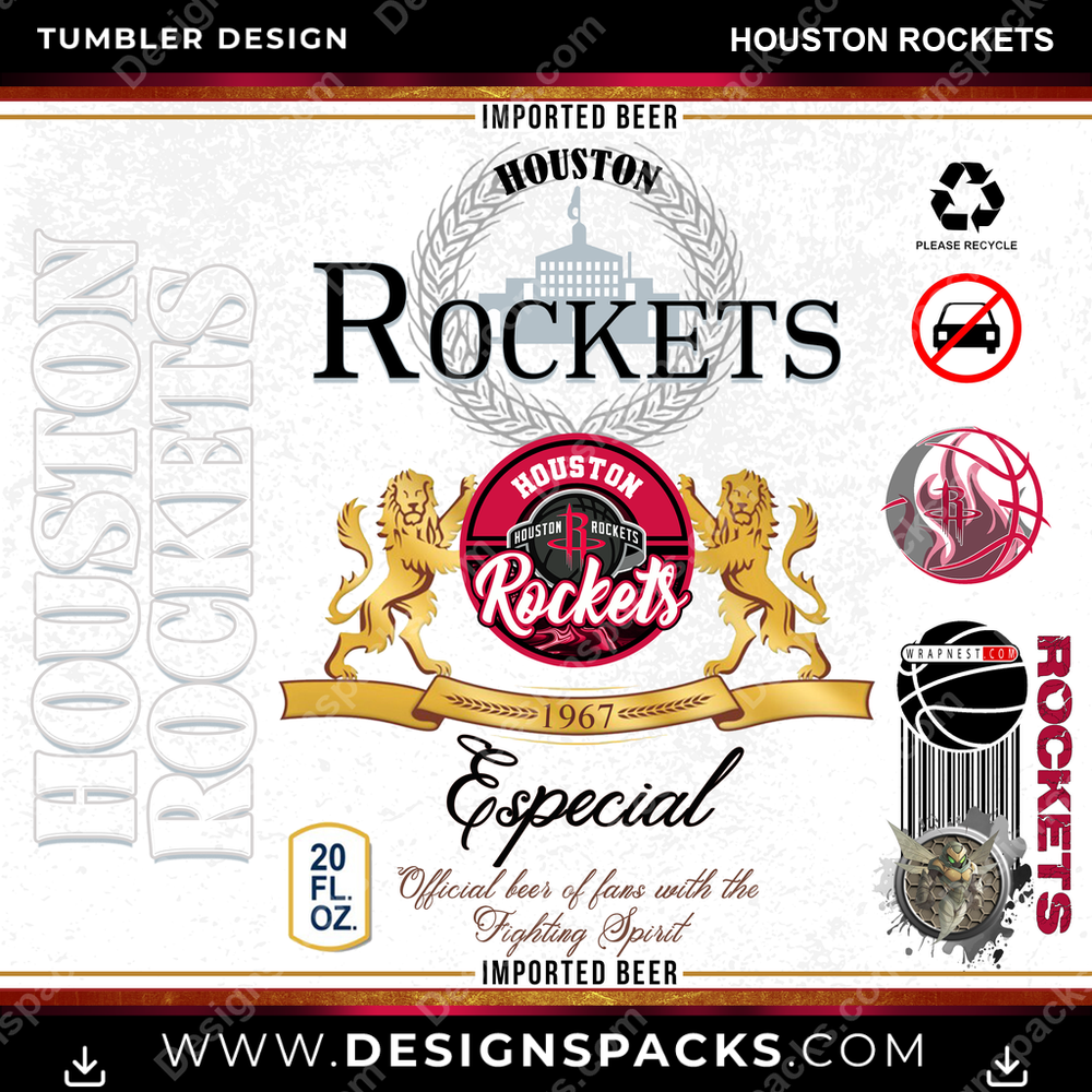 Basketball Modelo Houston Rockets Tumbler Digital Wrap Design