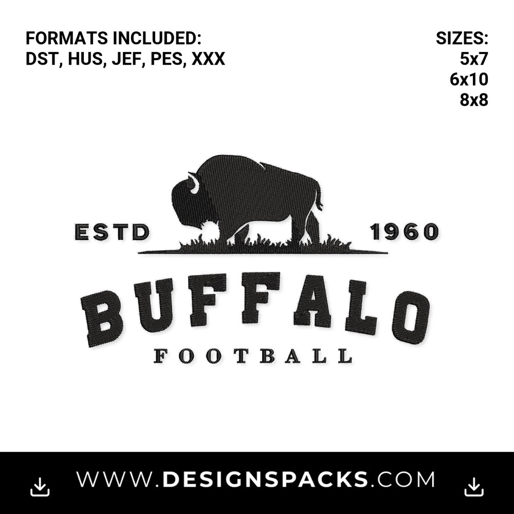 Vintage Buffalo Football Estd 1960 Embroidery Design - Instant digital download pattern at Designspacks.com