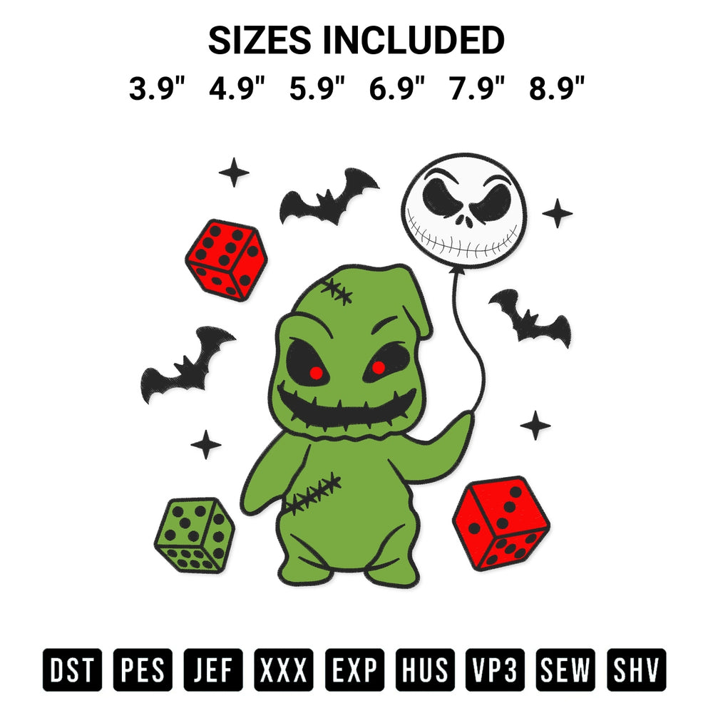 Create amazing crafts with the Halloween Oogie Boogie Jack Balloon Embroidery Design embroidery file. High-quality digital download from Designspacks.com, perfect for beginners and pros. Available sizes: 3.9", 4.9", 5.9", 6.9", 7.9", 8.9".
