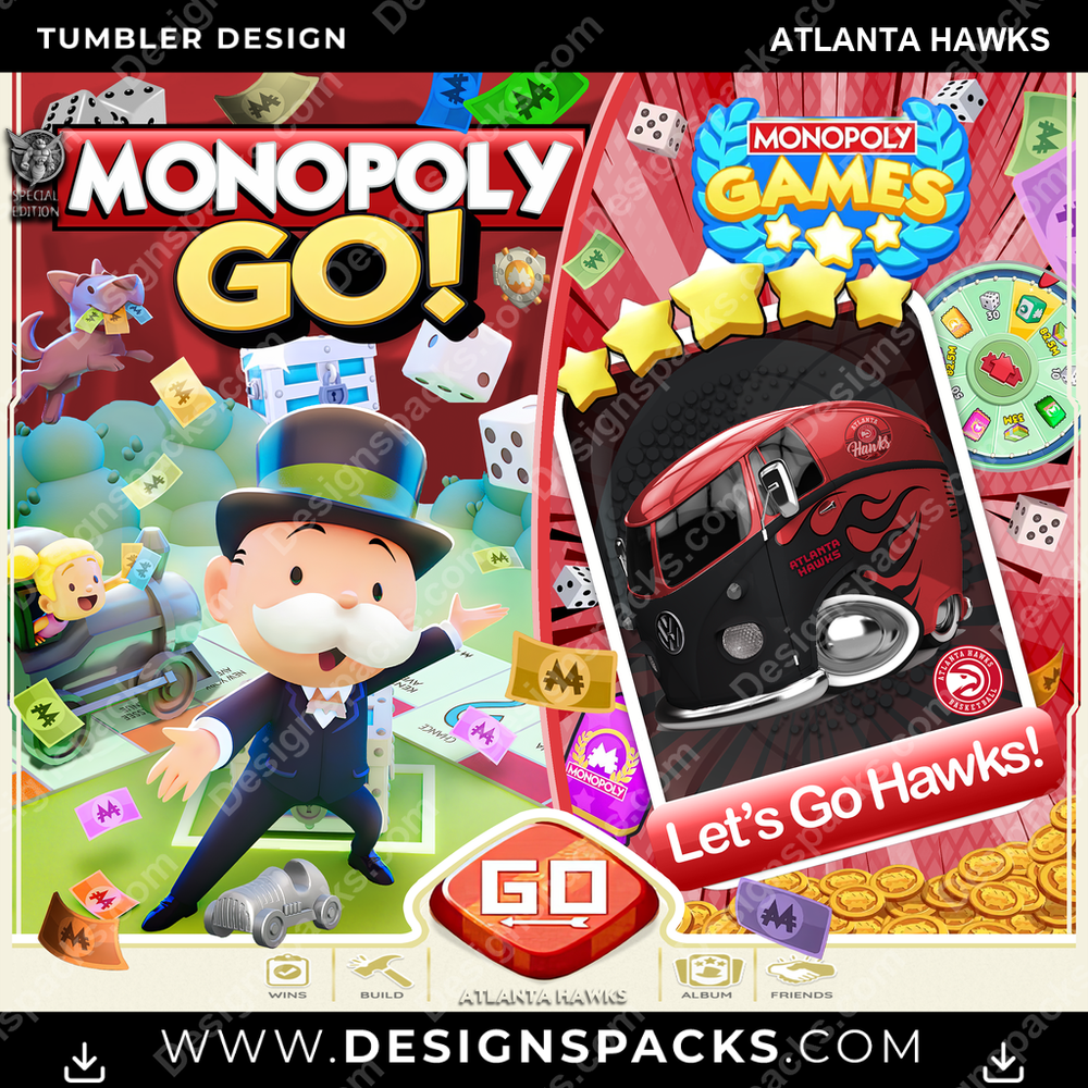 Basketball Monopoly Go! Atlanta Hawks Tumbler Digital Wrap Design