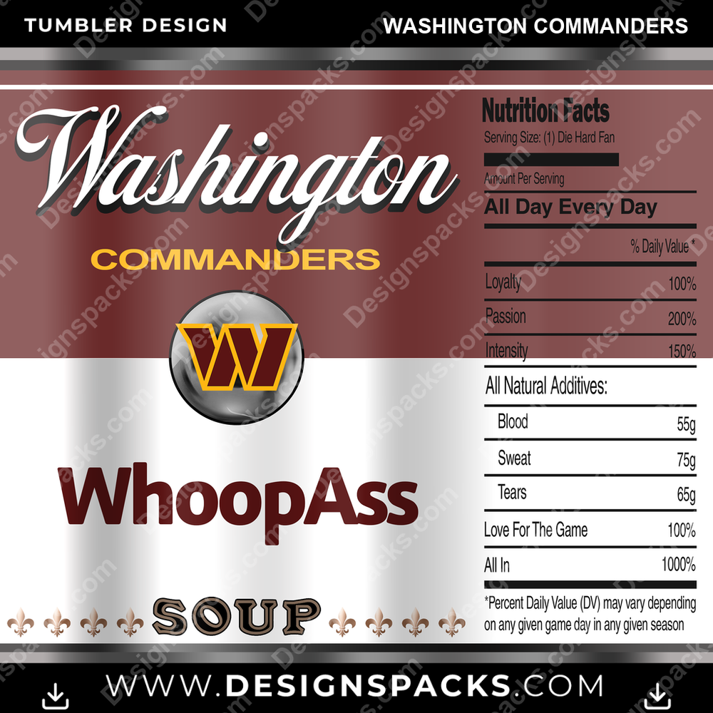 Football Soup Can Washington Commanders Tumbler Digital Wrap Design