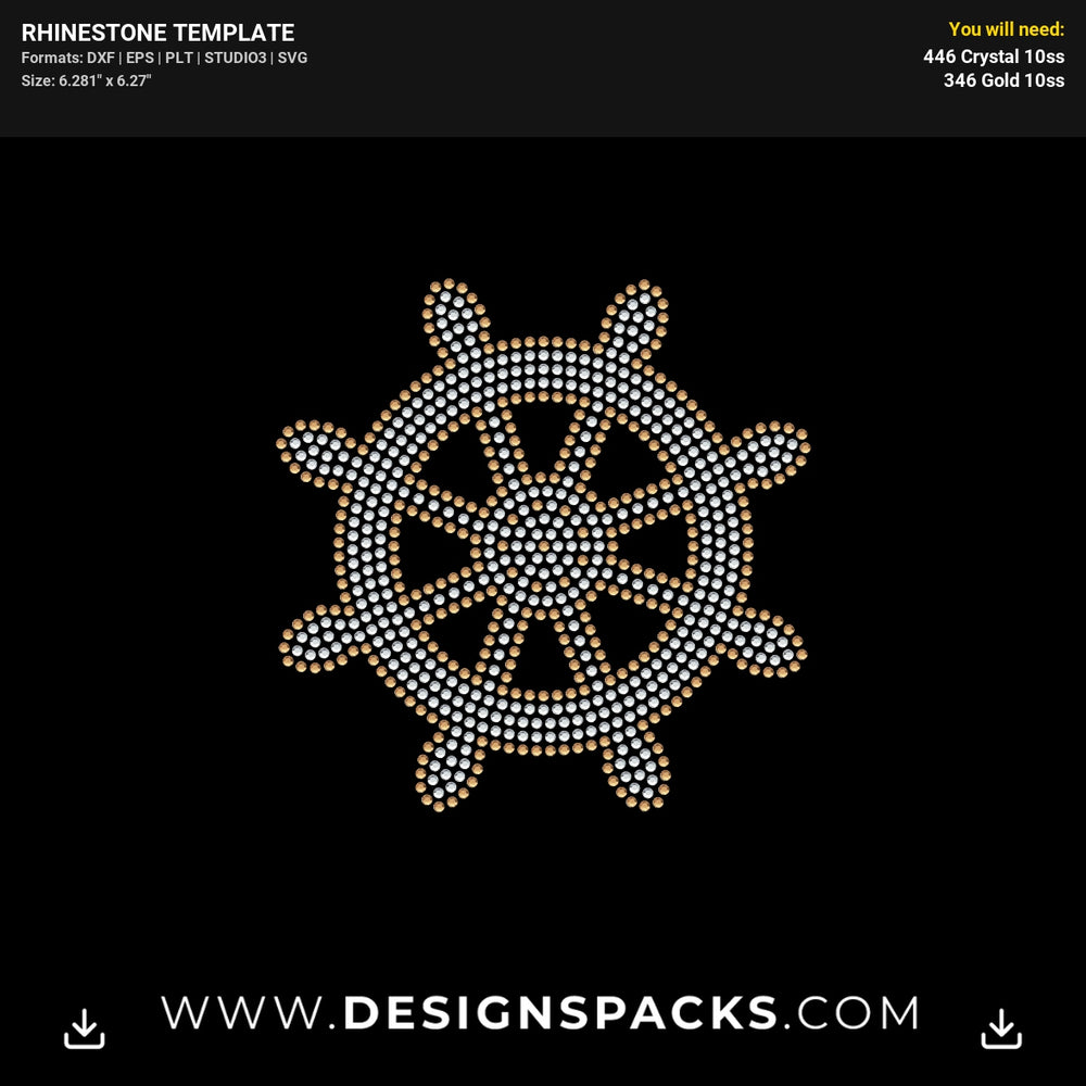 Nautical Ship Caption Wheel Rhinestone Digital Template