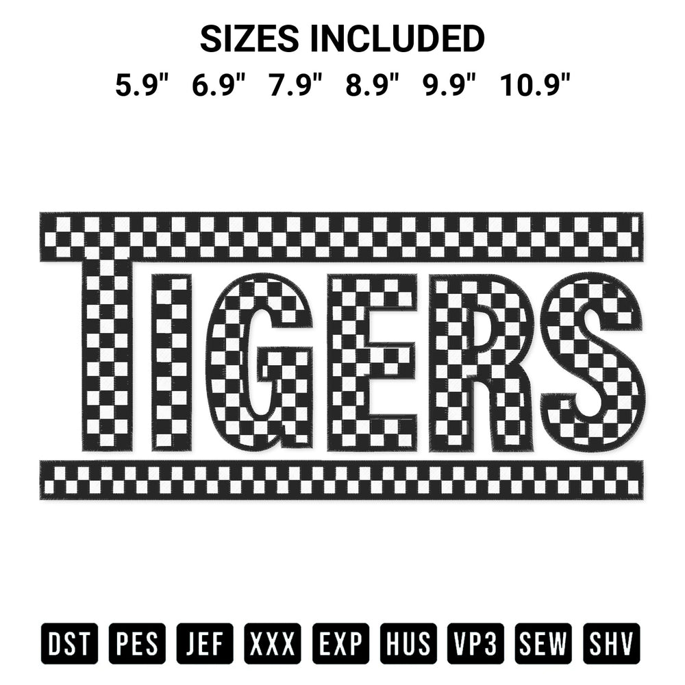Add a unique touch to your apparel with the Checkered Tigers Embroidery Design embroidery file. Premium instant download available now on Designspacks.com. Available sizes: 5.9", 6.9", 7.9", 8.9", 9.9", 10.9".