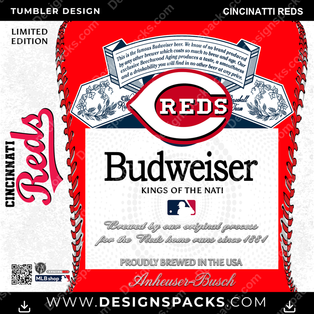 Baseball Bud Cincinatti Reds Tumbler Digital Wrap Design