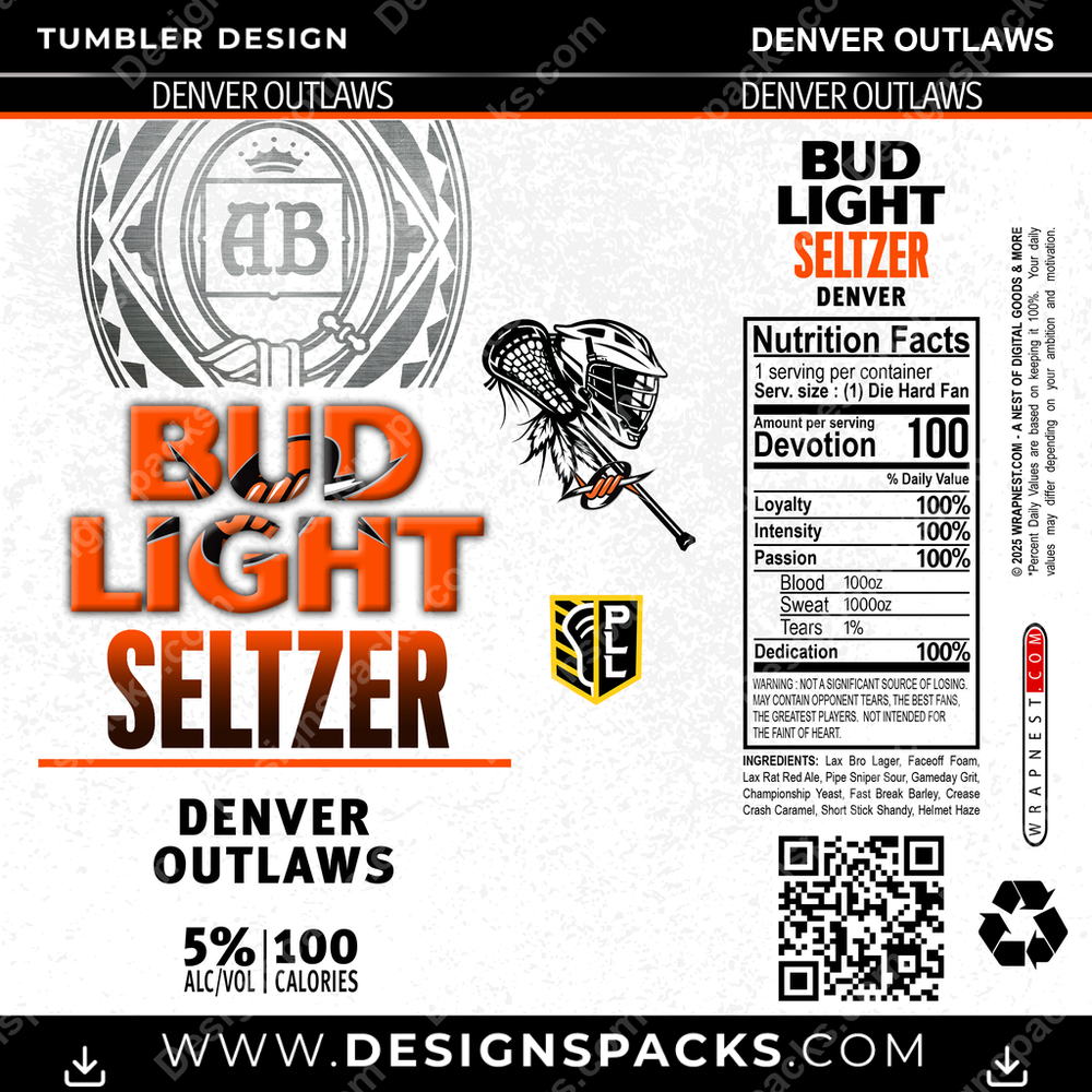 Lacrosse Bud Light Seltzer Denver Outlaws Tumbler Digital Wrap Design