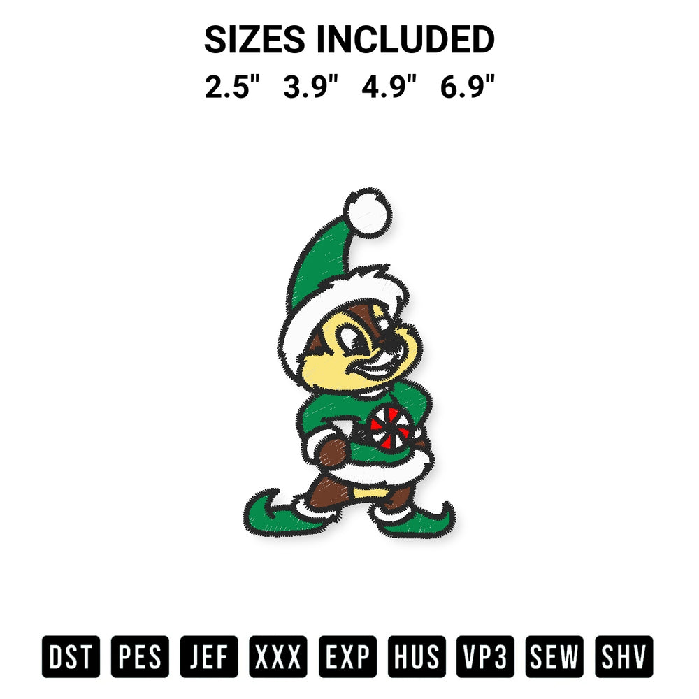 Add a unique touch to your apparel with the Chip Christmas Elf Embroidery Design embroidery file. Premium instant download available now on Designspacks.com. Available sizes: 2.5", 3.9", 4.9", 6.9".