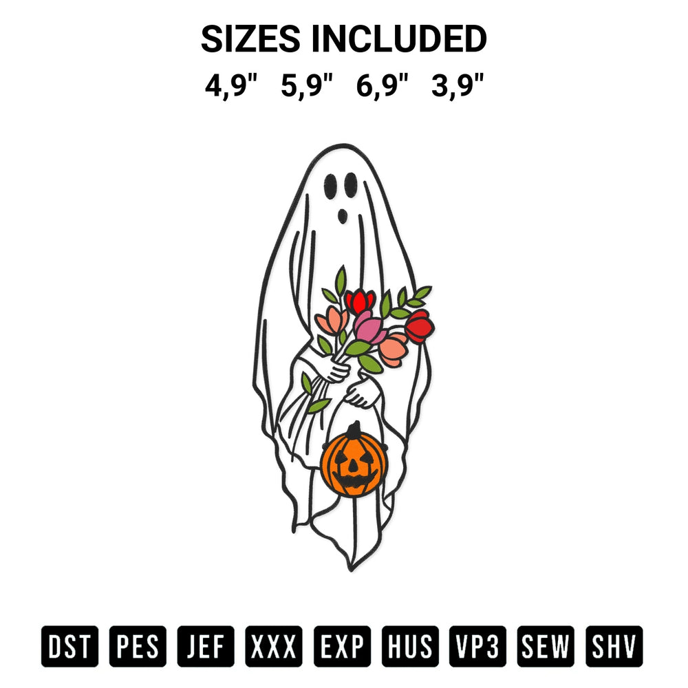 Transform your fabrics with the Halloween Minnieskull Ghost Flowers Floral Ghost Pumpkin Halloween Ghost Logo Embroidery Design embroidery design. Instant access to premium digitized patterns at Designspacks.com. Available sizes: 4,9", 5,9", 6,9", 3,9".