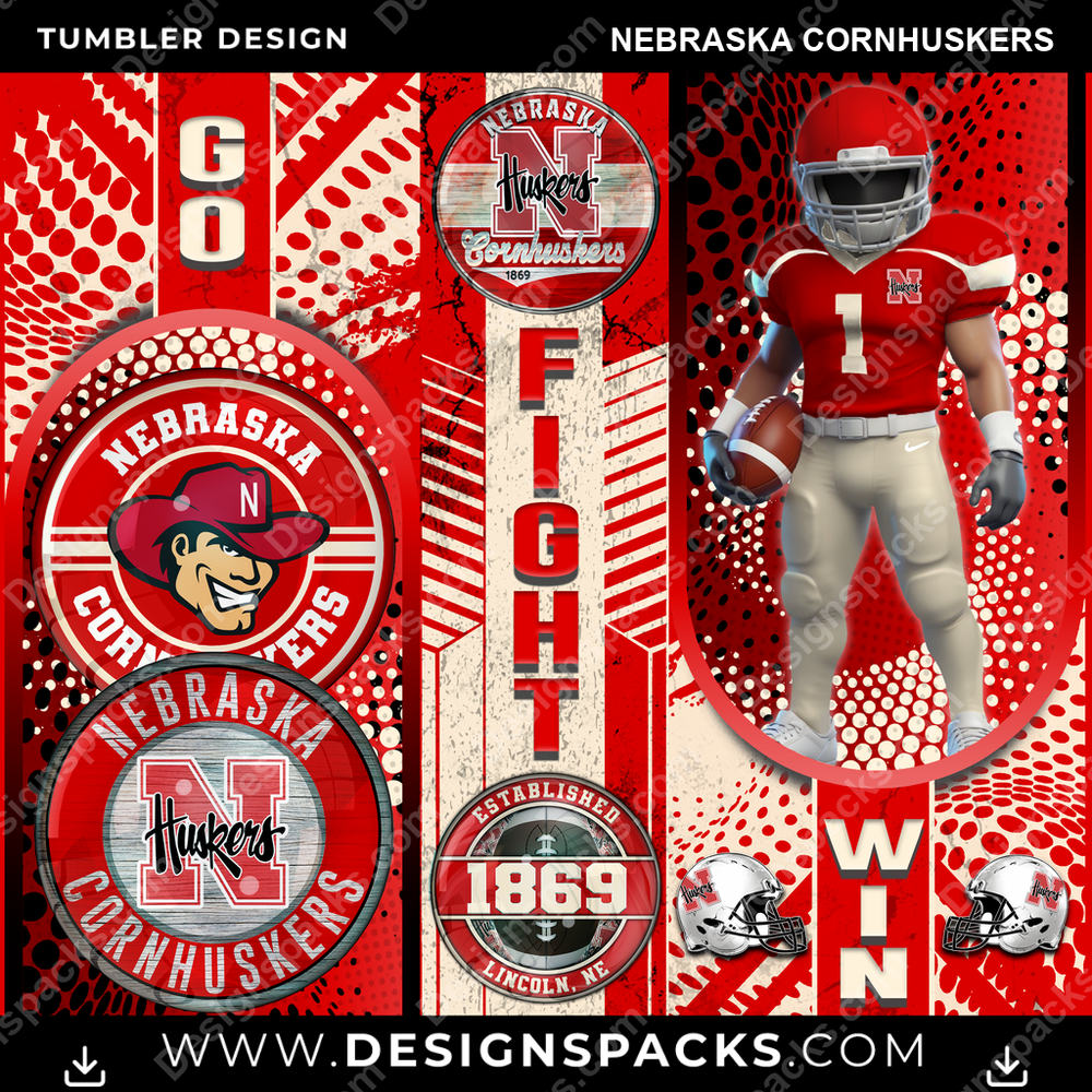 College Sport Go Fight Win Nebraska Cornhuskers Tumbler Digital Wrap Design