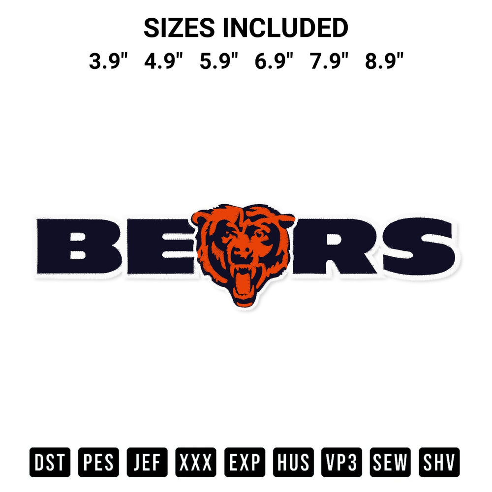 Add a unique touch to your apparel with the Chicago Bears Logo And Symbol Embroidery Design embroidery file. Premium instant download available now on Designspacks.com. Available sizes: 3.9", 4.9", 5.9", 6.9", 7.9", 8.9".