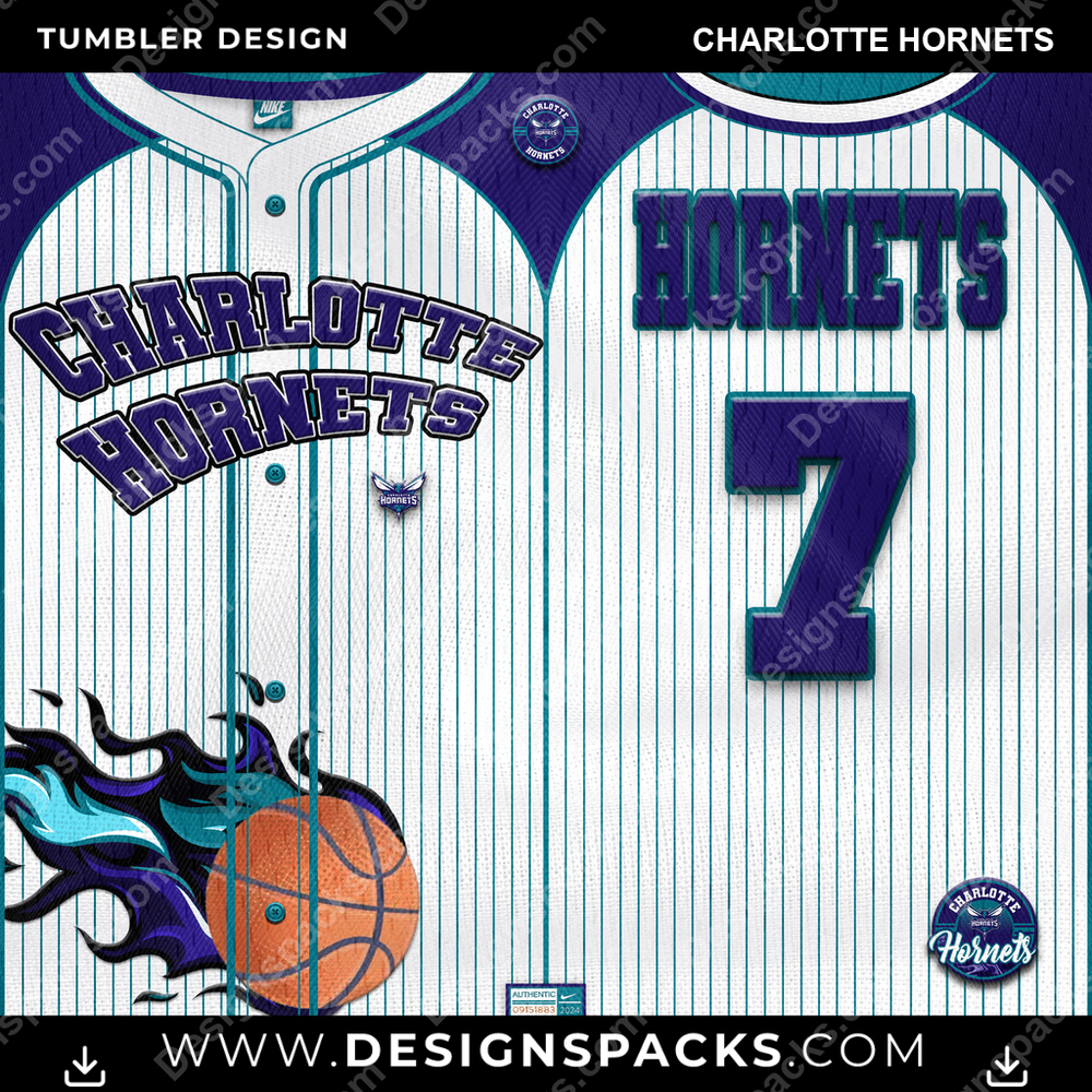 Basketball Team Button-Up Jersey Charlotte Hornets Tumbler Digital Wrap Design