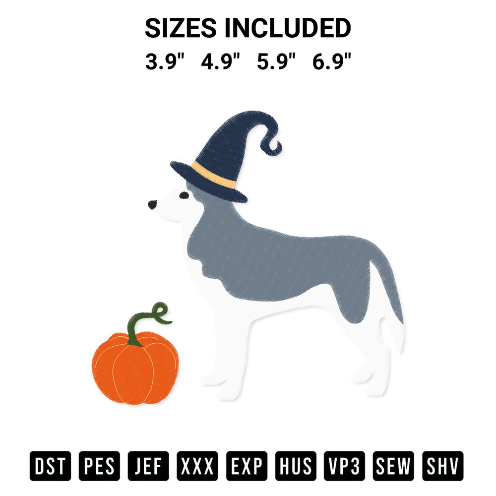 Download the Witch Husky Dog Pumpkin Embroidery Design machine embroidery design exclusively at Designspacks.com. Premium digitized pattern for apparel and DIY crafts. Available sizes: 3.9", 4.9", 5.9", 6.9".