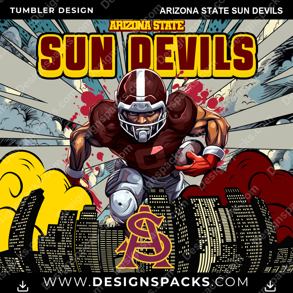 College Sport Comic Cover Arizona State Sun Devils Tumbler Digital Wrap Design