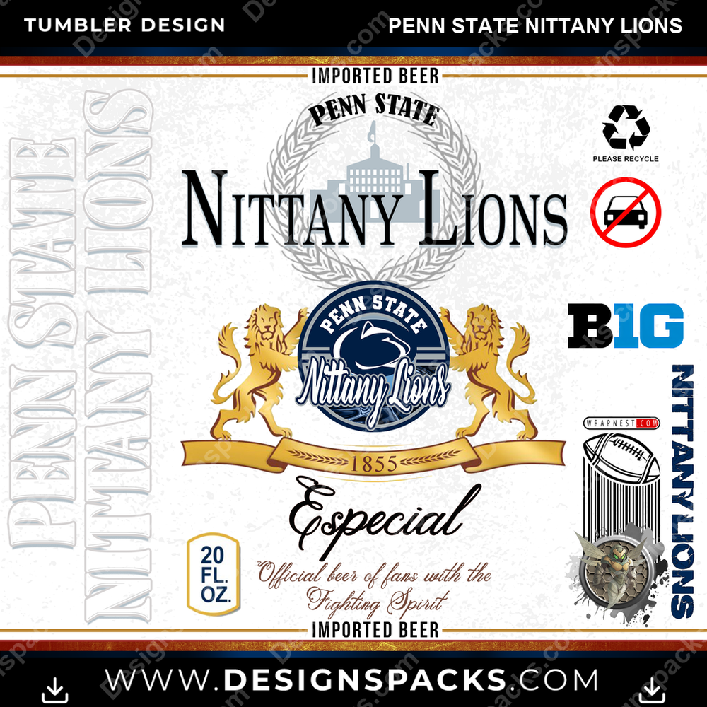 College Sport Modelo Penn State Nittany Lions NCAA College Sport Tumbler Digital Wrap Design Download