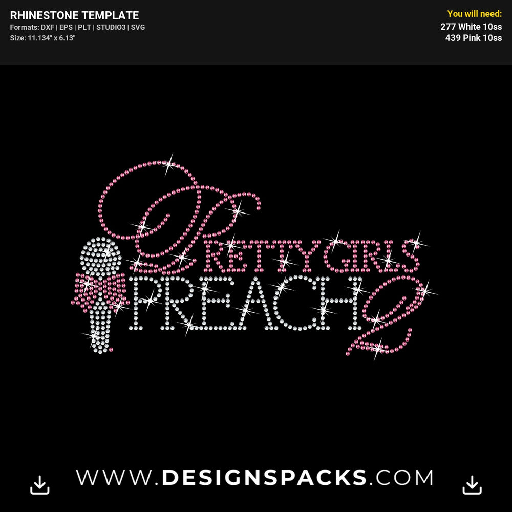 Pretty Girl Preach 2 Microphone Rhinestone Digital Template