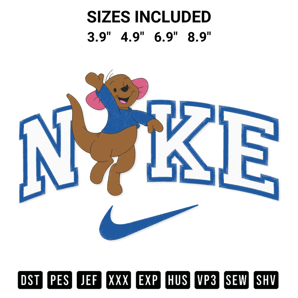 Create amazing crafts with the Nike Disney Roo Embroidery Design embroidery file. High-quality digital download from Designspacks.com, perfect for beginners and pros. Available sizes: 3.9", 4.9", 6.9", 8.9".