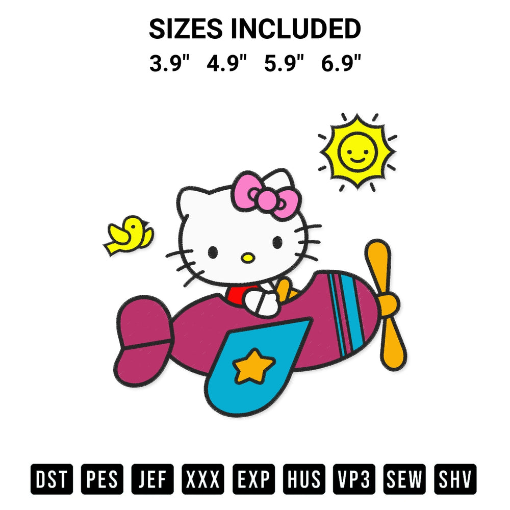 Elevate your next project with our Hello Kitty Flying An Airplane Embroidery Design embroidery file. Shop high-quality digital patterns instantly at Designspacks.com. Available sizes: 3.9", 4.9", 5.9", 6.9".