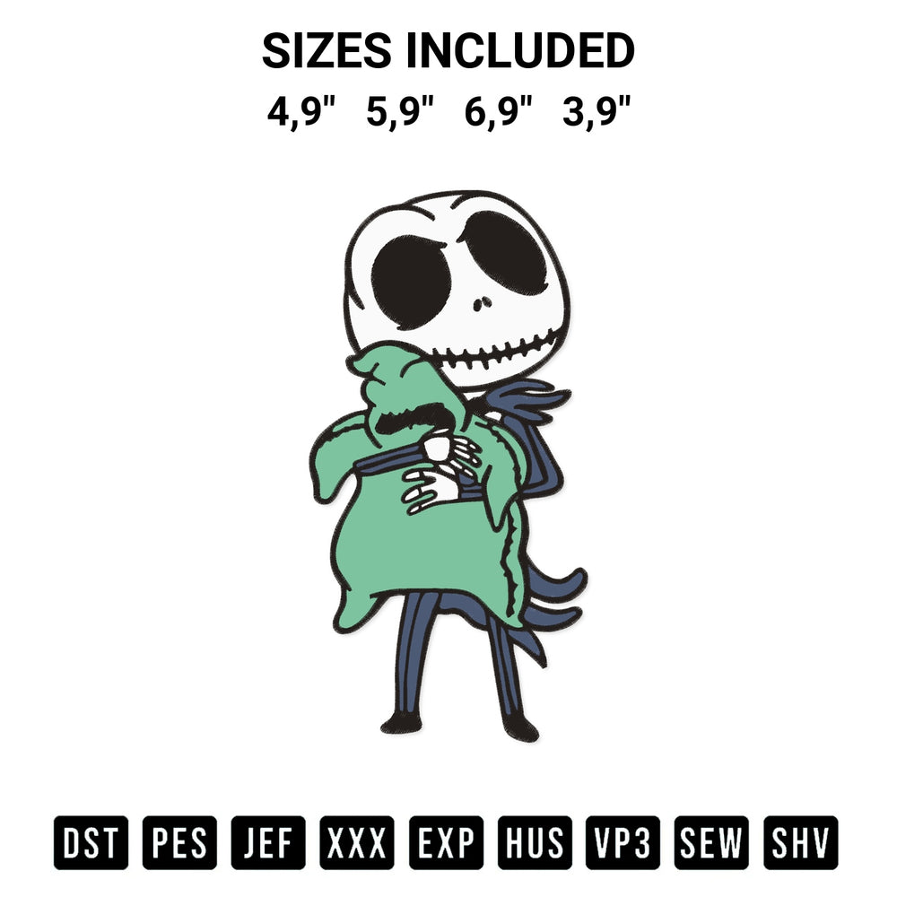 Add a unique touch to your apparel with the Oogie Boogie Jack Skellington Logo Embroidery Design embroidery file. Premium instant download available now on Designspacks.com. Available sizes: 4,9", 5,9", 6,9", 3,9".