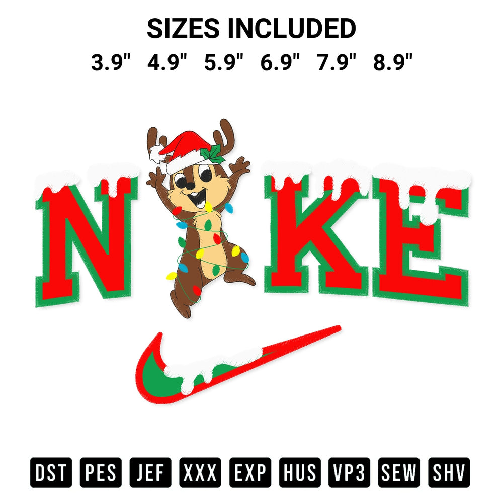 Transform your fabrics with the Nike Chip Disney Christmas Embroidery Design embroidery design. Instant access to premium digitized patterns at Designspacks.com. Available sizes: 3.9", 4.9", 5.9", 6.9", 7.9", 8.9".