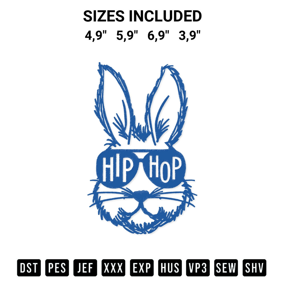 Get the Hip Hop Bunny Logo Embroidery Design embroidery design for your custom crafts! Premium digitized files available for instant download at Designspacks.com. Available sizes: 4,9", 5,9", 6,9", 3,9".