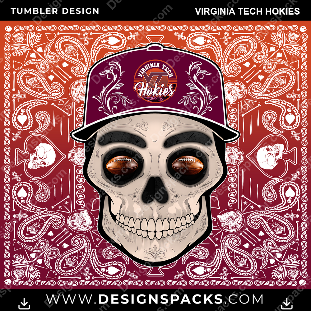 College Sport Skull Handkerchief Virginia Tech Hokies Tumbler Digital Wrap Design