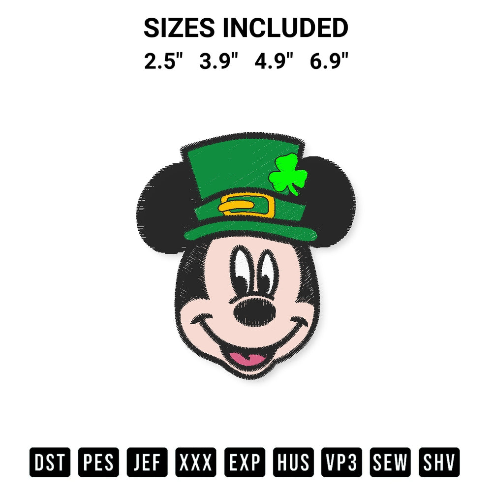 Looking for the perfect pattern? Download the Mickey Mouse Face St Patricks Day Embroidery Design embroidery design today at Designspacks.com. Crisp, clean stitching guaranteed. Available sizes: 2.5", 3.9", 4.9", 6.9".