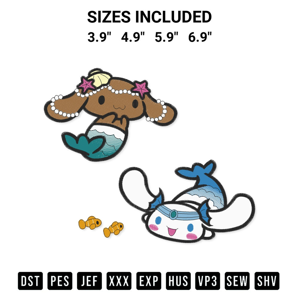 Looking for the perfect pattern? Download the Cinnamoroll And Mocha Mermaids Embroidery Design embroidery design today at Designspacks.com. Crisp, clean stitching guaranteed. Available sizes: 3.9", 4.9", 5.9", 6.9".