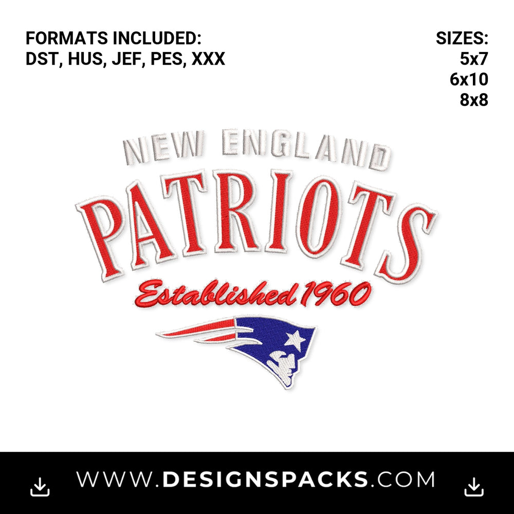 New England Patriots Established 1960 Embroidery Design - Instant digital download pattern at Designspacks.com