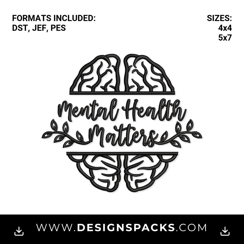Mental Health Matters Floral Brain Embroidery Design - Instant digital download pattern at Designspacks.com
