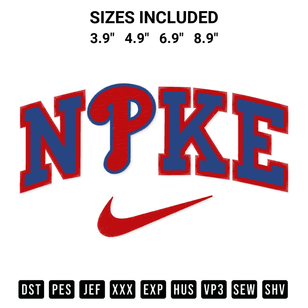 Transform your fabrics with the Philadelphia Phillies X Nike Embroidery Design embroidery design. Instant access to premium digitized patterns at Designspacks.com. Available sizes: 3.9", 4.9", 6.9", 8.9".