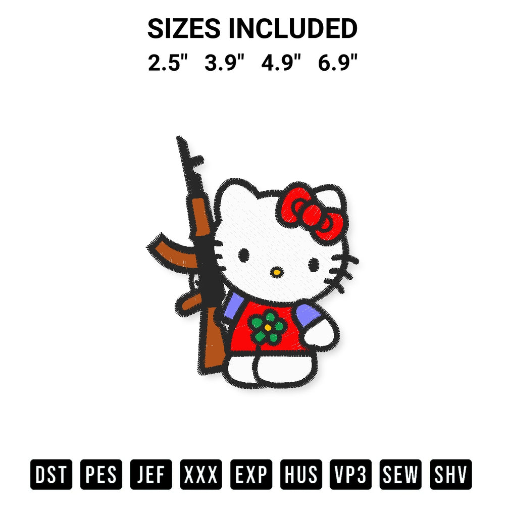 Transform your fabrics with the Hello Kitty Ak 47 Embroidery Design embroidery design. Instant access to premium digitized patterns at Designspacks.com. Available sizes: 2.5", 3.9", 4.9", 6.9".