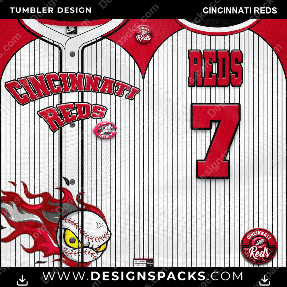 Baseball Team Button-Up Jersey Cincinnati Reds Tumbler Digital Wrap Design