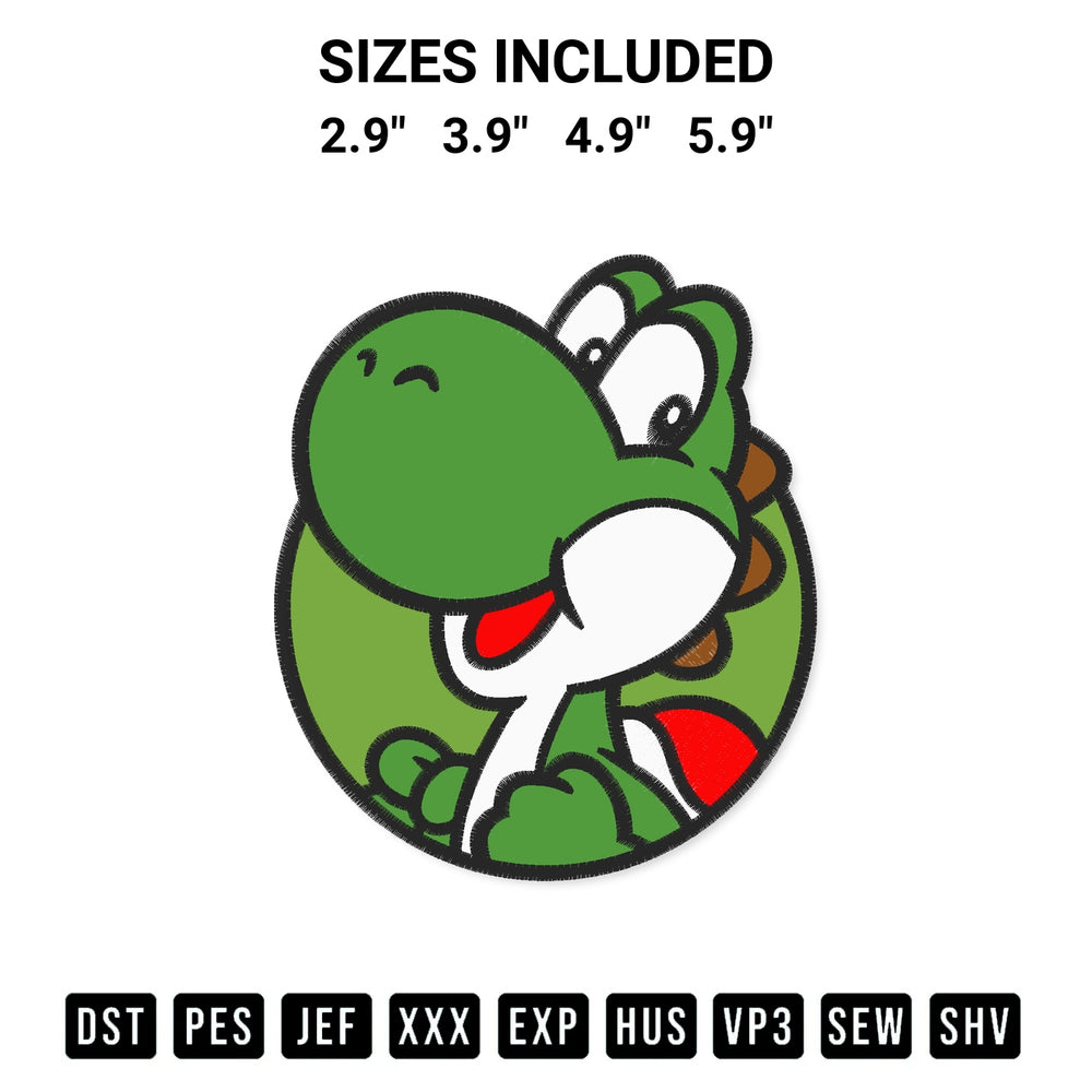 Shop the Yoshi Circle Embroidery Design machine embroidery pattern at Designspacks.com. Beautifully digitized for flawless stitching on any fabric. Available sizes: 2.9", 3.9", 4.9", 5.9".