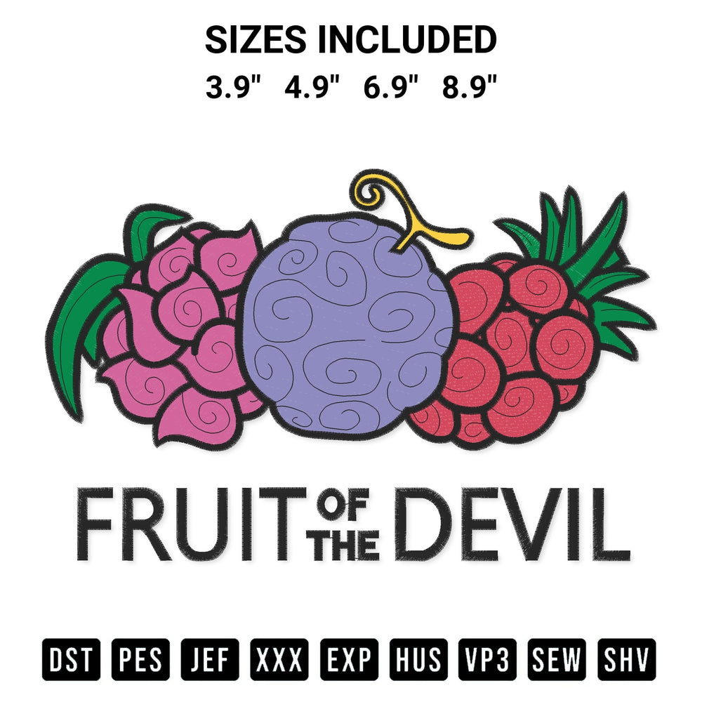 Stitch like a pro with the Fruit Of The Devil Embroidery Design embroidery pattern from Designspacks.com. High-quality digital machine embroidery file. Available sizes: 3.9", 4.9", 6.9", 8.9".