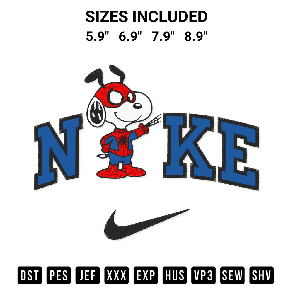 Looking for the perfect pattern? Download the Snoopy Spider Man X Nike Embroidery Design embroidery design today at Designspacks.com. Crisp, clean stitching guaranteed. Available sizes: 5.9", 6.9", 7.9", 8.9".