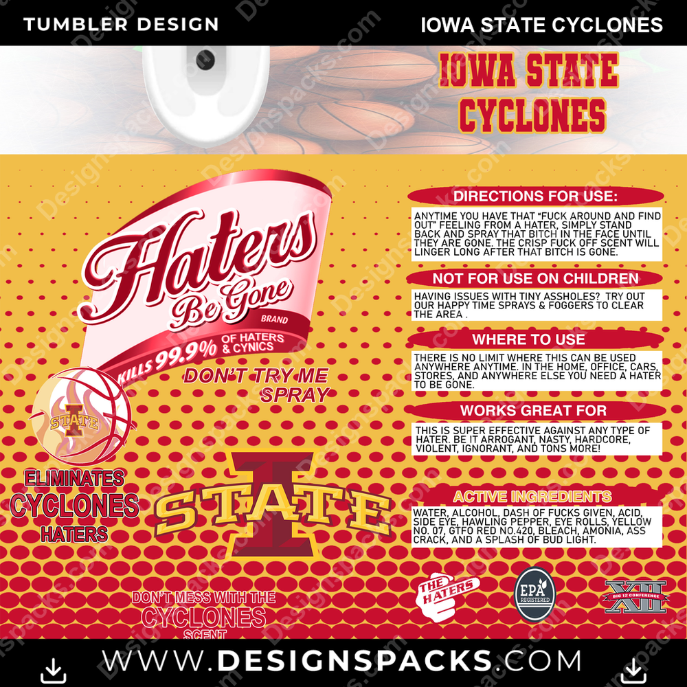 College Sport Hates Be Gone (MBB) Iowa State Cyclones Tumbler Digital Wrap Design