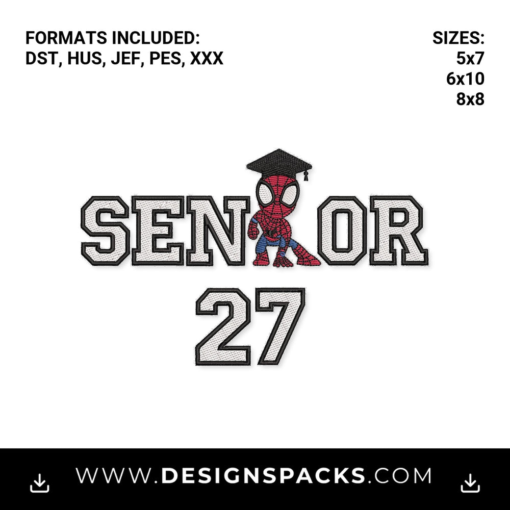 Spiderman Senior 27 Graduation Embroidery Design - Instant digital download pattern at Designspacks.com