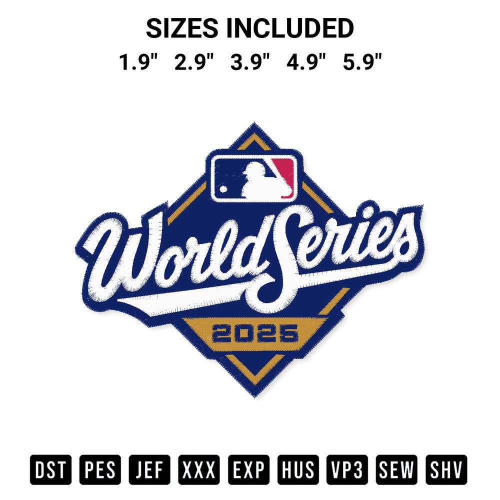 Transform your fabrics with the World Series 2025 Logo Embroidery Design embroidery design. Instant access to premium digitized patterns at Designspacks.com. Available sizes: 1.9", 2.9", 3.9", 4.9", 5.9".