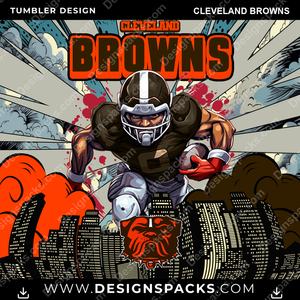 Football Comic Cover Cleveland Browns NFL Football Tumbler Digital Wrap Design Download