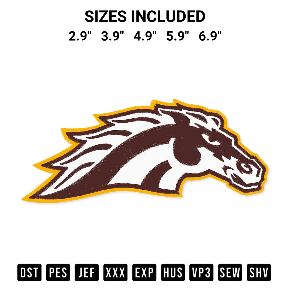 Transform your fabrics with the Western Michigan Broncos Embroidery Design embroidery design. Instant access to premium digitized patterns at Designspacks.com. Available sizes: 2.9", 3.9", 4.9", 5.9", 6.9".