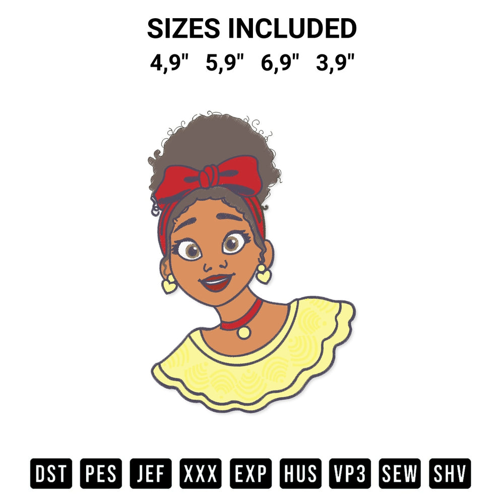 Add a unique touch to your apparel with the Dolores Madrigal Encanto Embroidery Design embroidery file. Premium instant download available now on Designspacks.com. Available sizes: 4,9", 5,9", 6,9", 3,9".