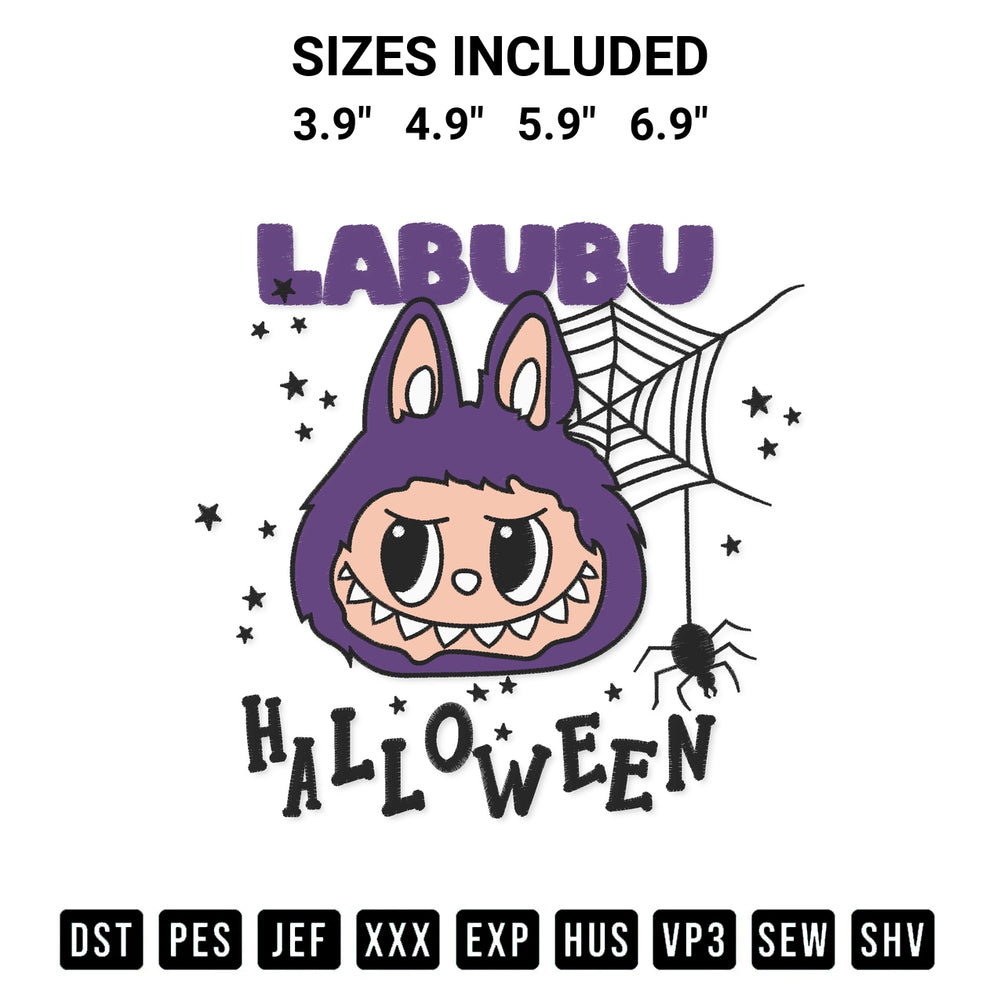 Add a unique touch to your apparel with the Labubu Halloween Embroidery Design embroidery file. Premium instant download available now on Designspacks.com. Available sizes: 3.9", 4.9", 5.9", 6.9".