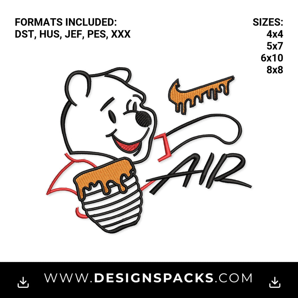 Pooh Bear Air Dripping Honey Pot Embroidery Design - Instant digital download pattern at Designspacks.com