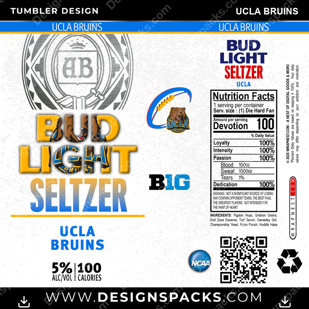 College Sport Bud Light Seltzer UCLA Bruins NCAA College Sport Tumbler Digital Wrap Design Download