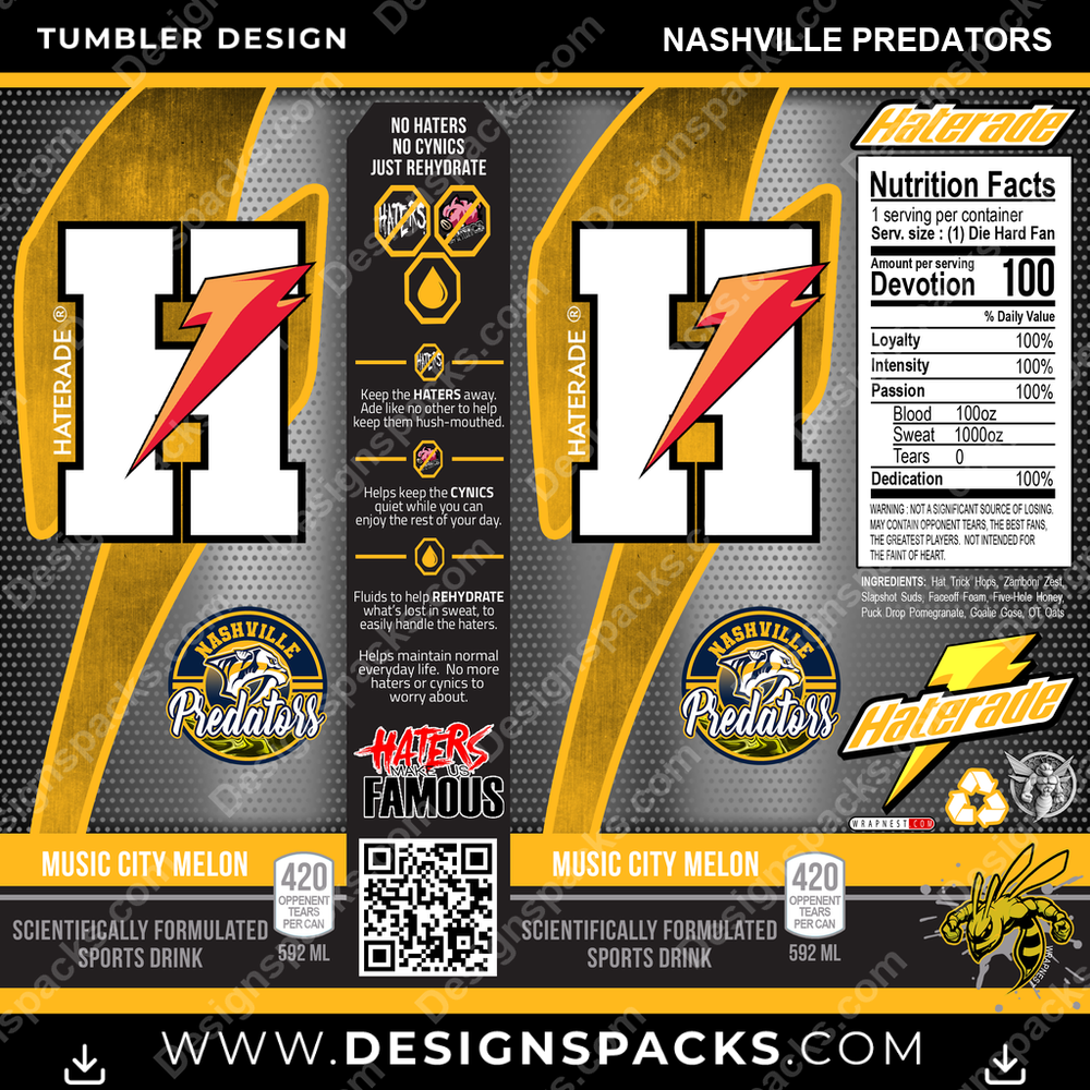 Hockey Haterade Nashville Predators Tumbler Digital Wrap Design