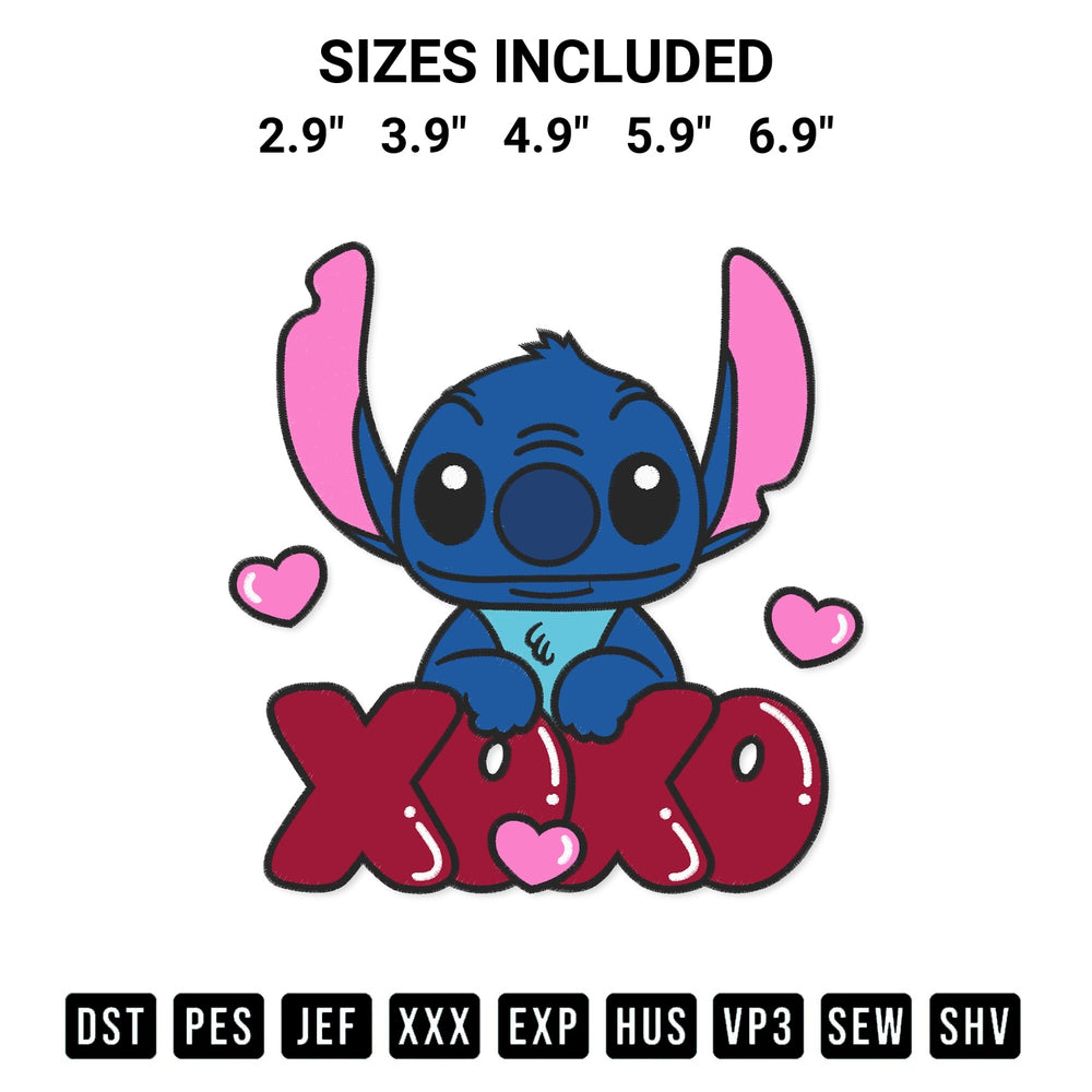 Transform your fabrics with the Stitch Xoxo Valentine Embroidery Design embroidery design. Instant access to premium digitized patterns at Designspacks.com. Available sizes: 2.9", 3.9", 4.9", 5.9", 6.9".